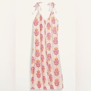 Old Navy Floral Cotton V-Neck String Tie Tasseled Maxi Dress Size XXL